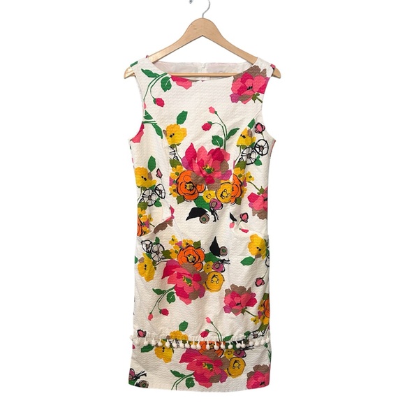 Trina Turk White‎ Sheath Floral Tassel Dress - Picture 1 of 8